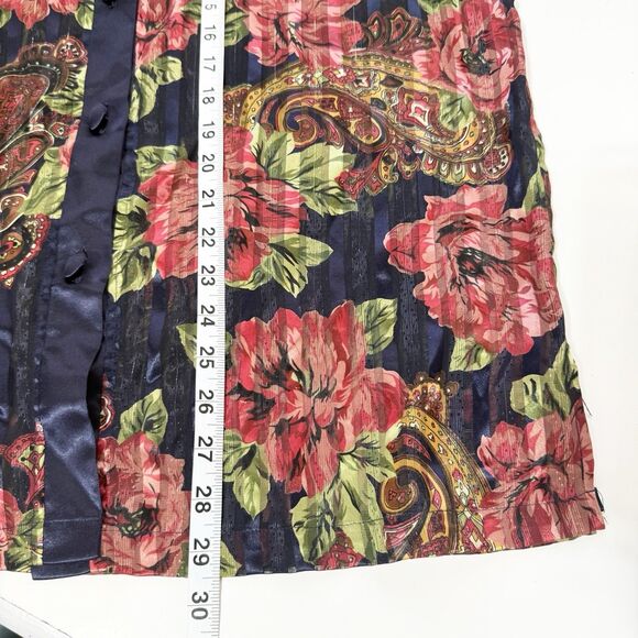 Vintage Victoria’s Secret Floral Paisley Satin Pajama Top M Navy Red Button Up - Picture 11 of 11